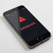Un smartphone sobre una mesa mostrando en su pantalla el mensaje de error 'No registrado en la red'.