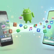 Robot de Android dirigiendo cómo pasar datos de un móvil a otro: fotos, contactos y apps viajan al teléfono nuevo