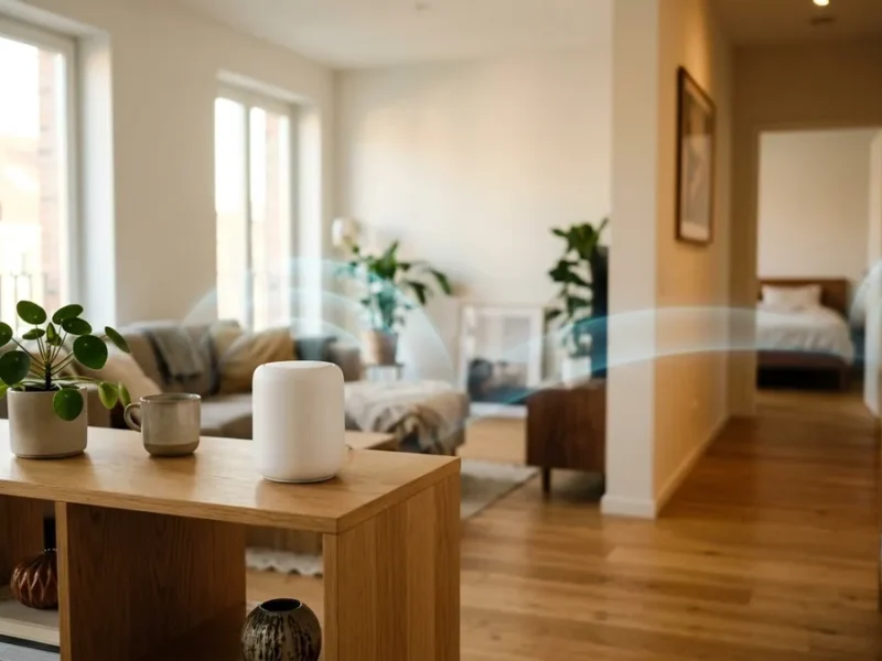 Sistema Wi-Fi Mesh con nodos en el salón y el pasillo de un piso